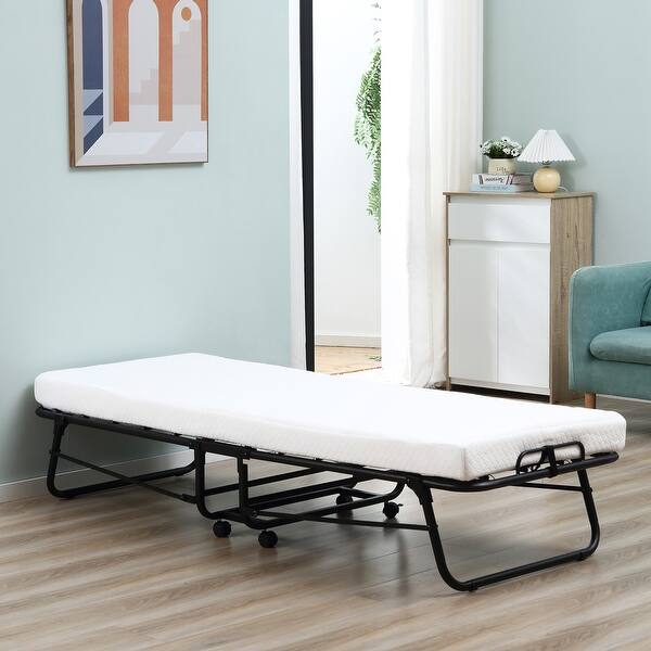 HOMCOM Folding Bed with 4" Mattress, Portable Foldable Guest Bed with